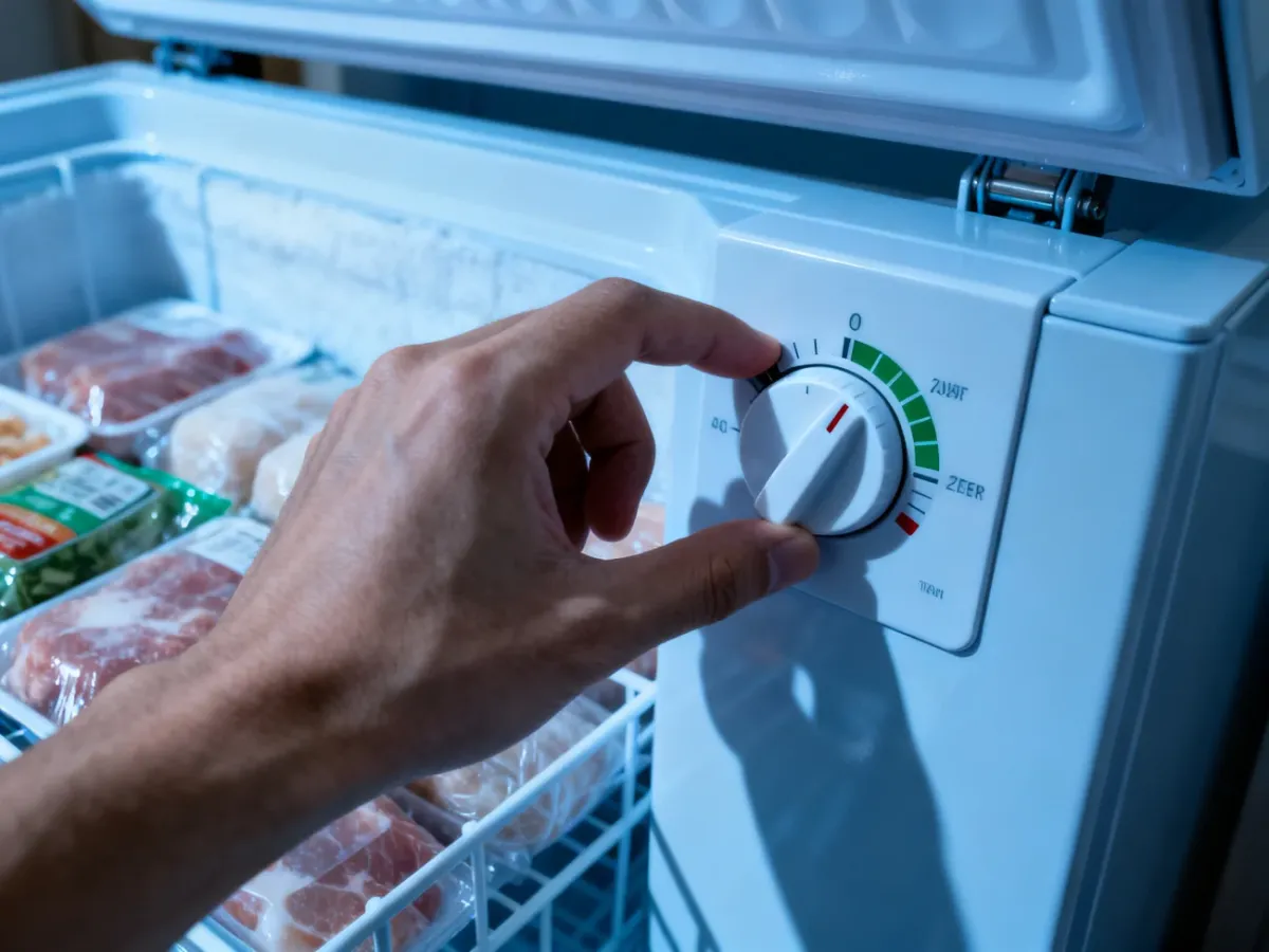 Regulacja temperatury zamrażarki skrzyniowej za pomocą pokrętła termostatu